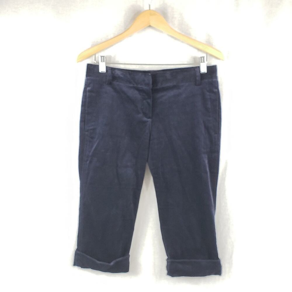 Theory Velvet Shorts Women 6 Bermuda Cuffed Navy Blue Pockets Belt Loops